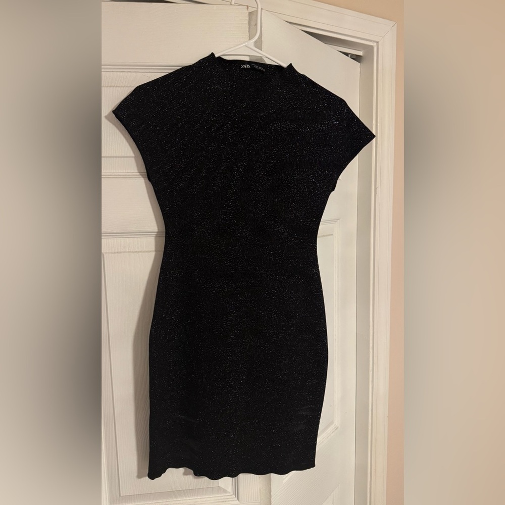 Zara Black Sparkle Stretch Knit Mini Dress